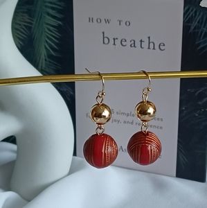 Gold and Red Dangling Earrings